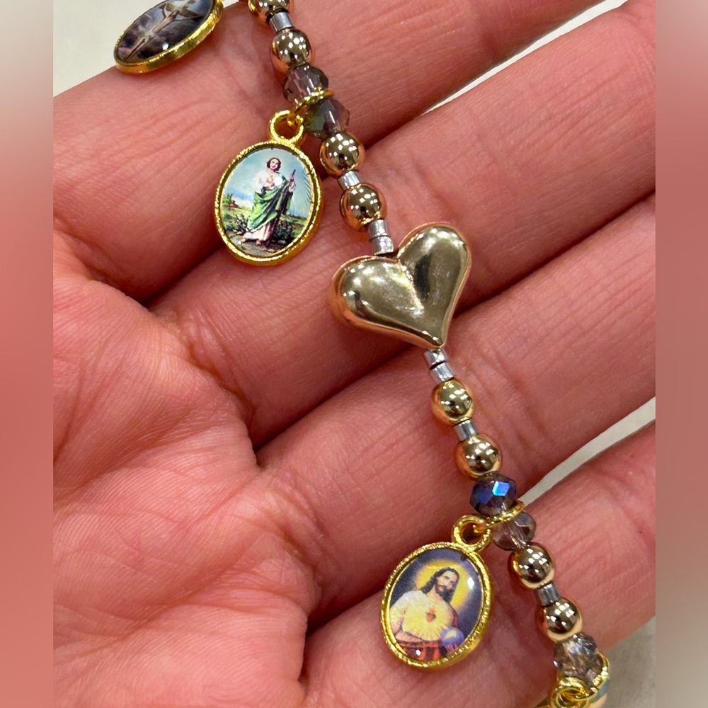 Gold-Tone Heart & Religious Charm Stretch Bracelet